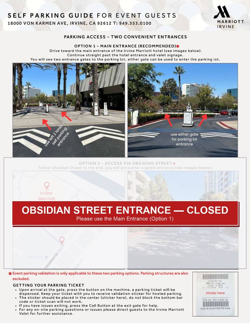 Irvine Marriott official self-parking guide for event guests